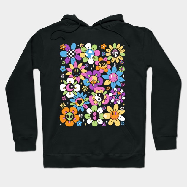 Neon Pastel Smiley Blossoms Hoodie by DajonAcevedo